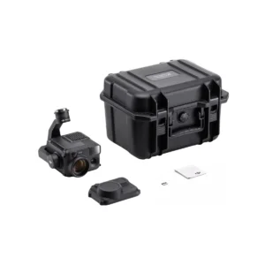 Studio shot of the DJI Zenmuse H30 multi-sensor payload kit, displaying the camera gimbal, rugged hard transport case, lens cover, and included accessories.